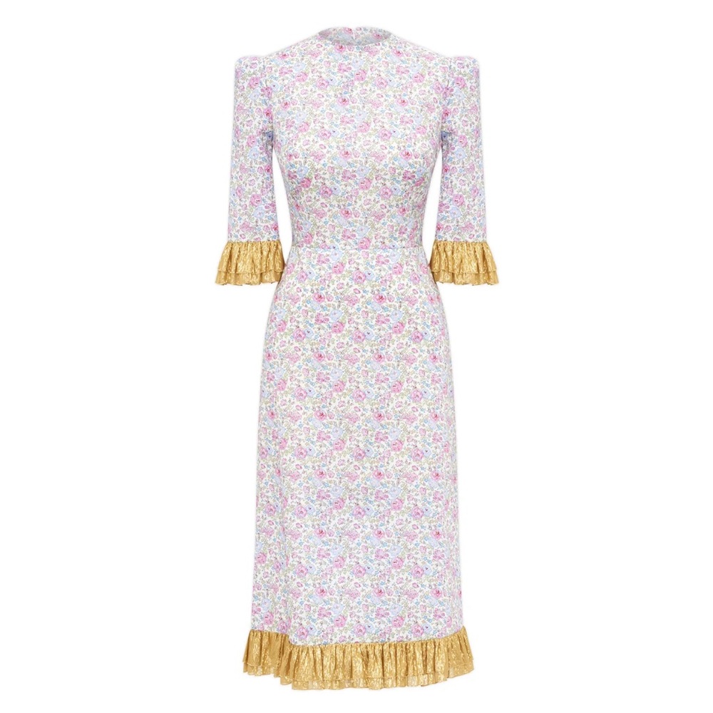 The Vampire’s Wife Pink Floral and Gold Metallic Cotton Dress
